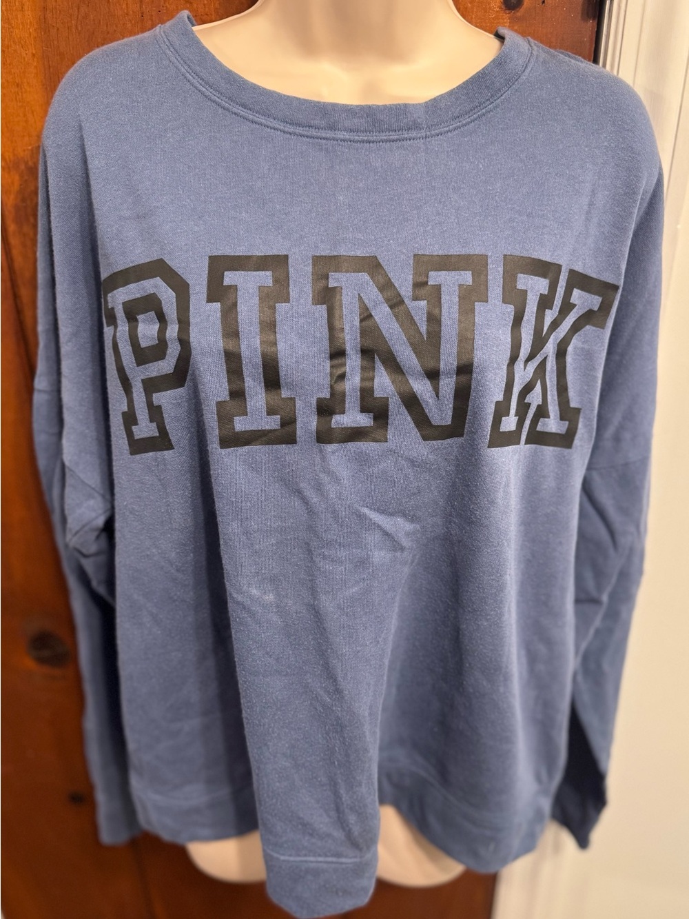 Victoria’s Secret PINK Blue Oversized Crewneck Sweatshirt Logo Sleeve Size L